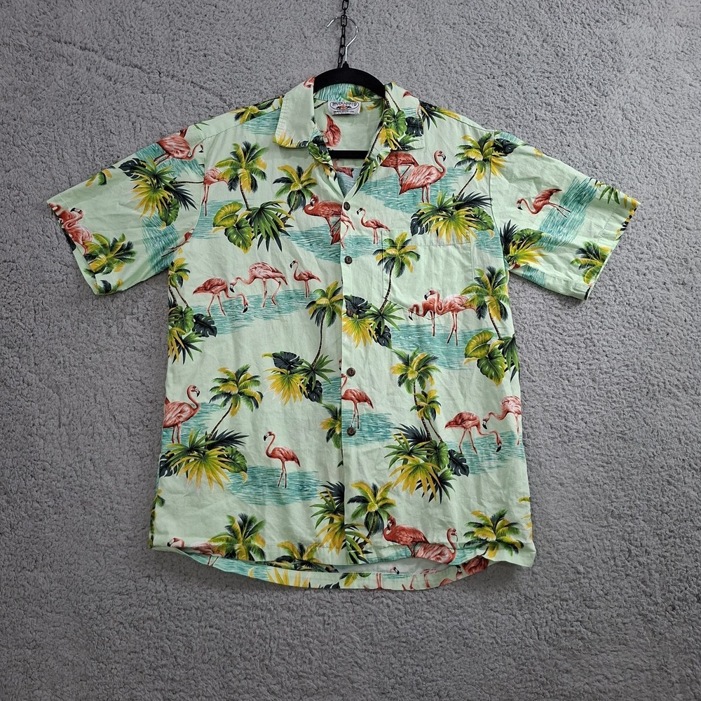 Pacific Legend Hawaiian Aloha Shirt Mens M Tropical Flamingo‎ Short Sleeve USA